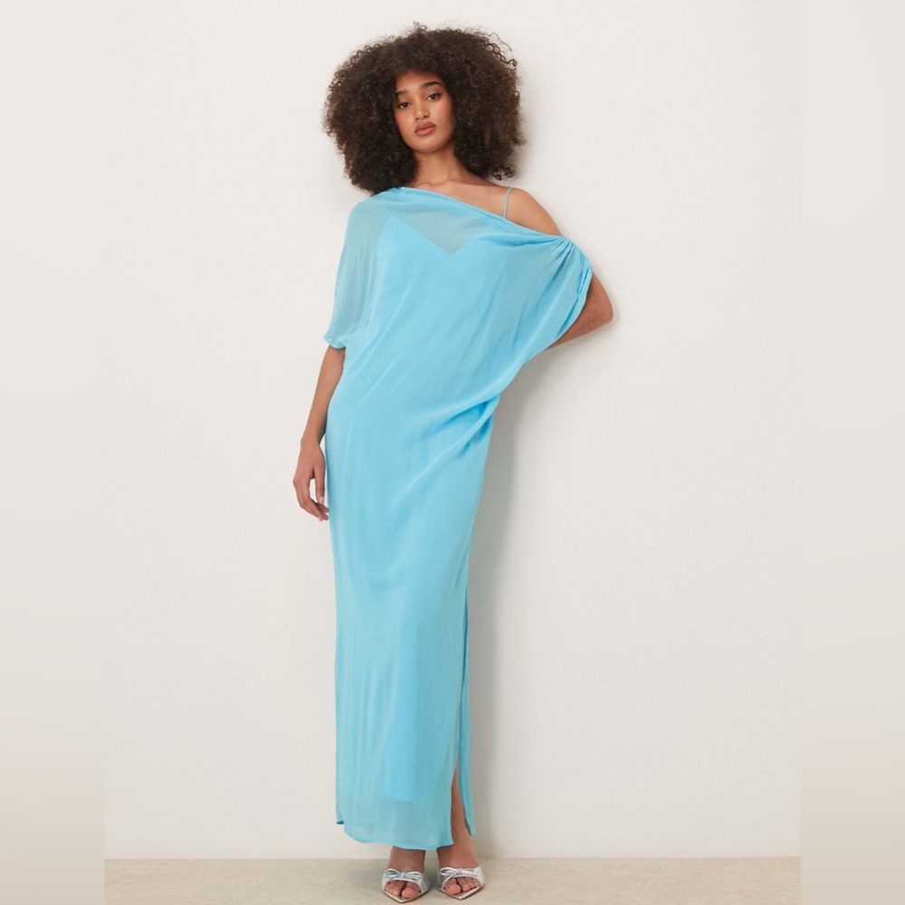 ASOS DESIGN goddess drape layered maxi dress in bright blue Sz 14